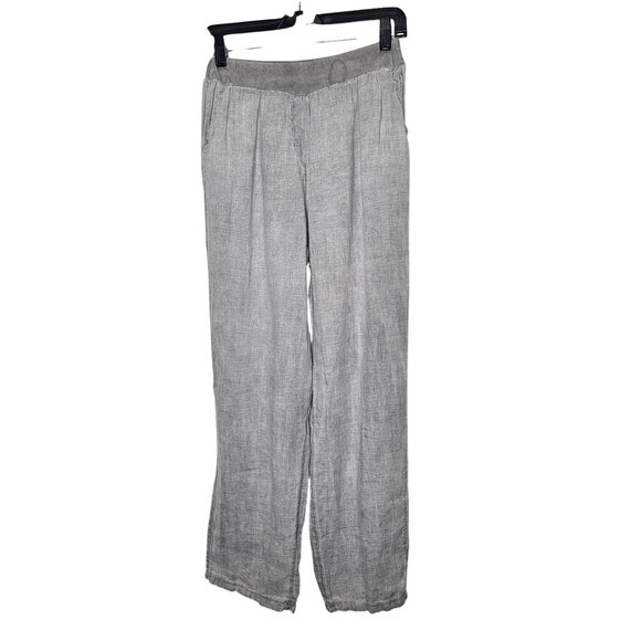 Tempo Paris Pull On Linen Womens Relaxed Fit Gray Pants Size‎ S Lagenlook - Picture 1 of 11